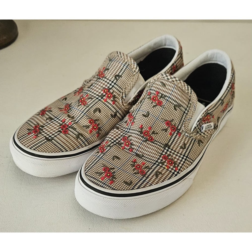 Vans Classic Women's Size 7.5 Slip-On Glen Plaid Floral Shoes Sneaker